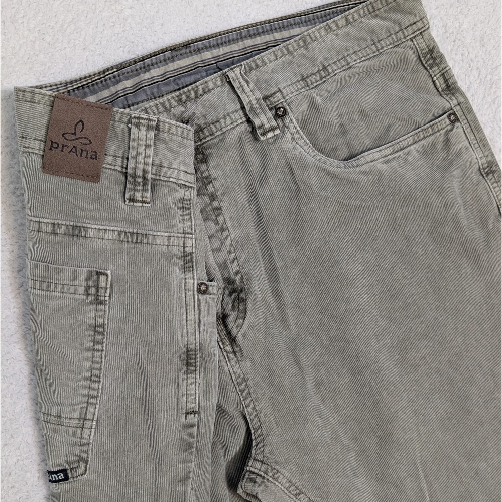 Prana Sustainer Pants Mens 36x34 Slim Fit Corduroy Washed Gray Green‎ Stretch